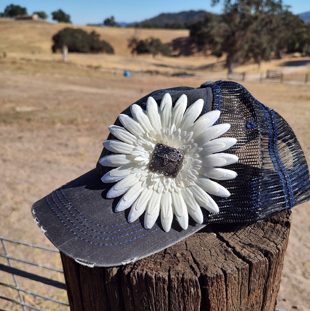 Western Trucker Hat with Concho Flower